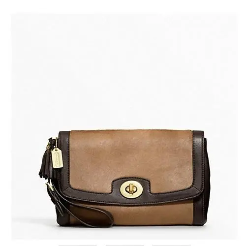 Legacy Haircalf Large Flap Clutch Wristlet 48042 Brass / Camel by Coach