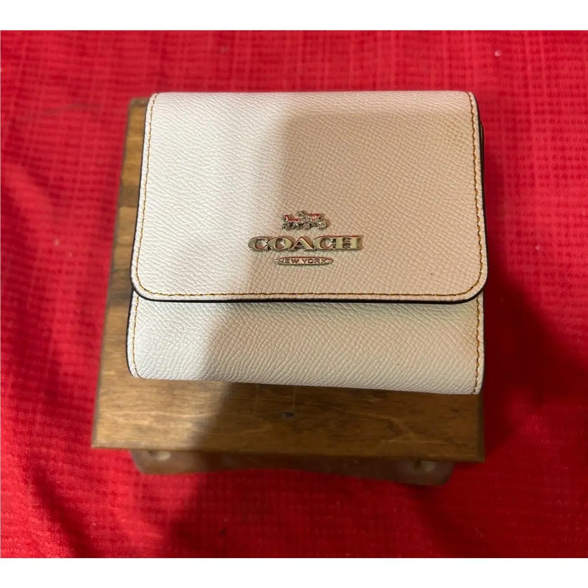Coach CJ662 Small Trifold Wallet Chalk Multi Rainbow Signature Leather