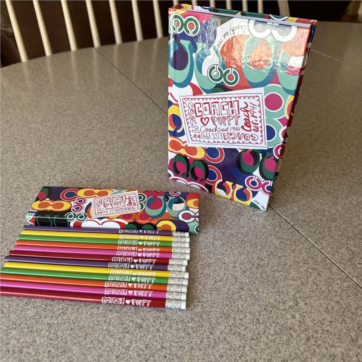 Poppy Multicolor Op Art Logo Canvas Y2K Notebook and Pencil Set by Coach