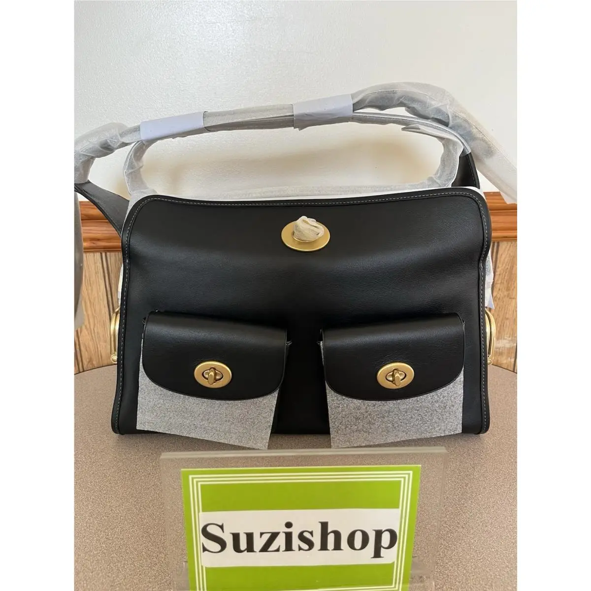 Haversack Large Leather Turnlock Shoulder Bag Black CDZ12 by Coach