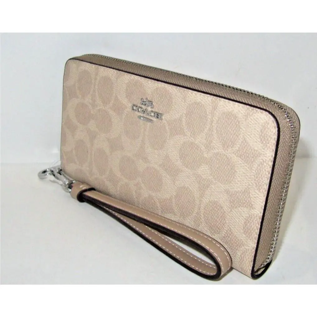 Coach CW778 Long Zip Around Wallet Signature Canvas Sand and Taupe