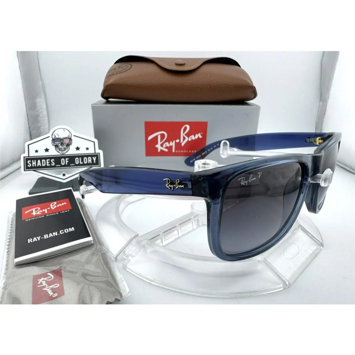 Ray-ban Justin RB4165 6596T3 Transparent Blue Grey Gradient Polarized Sunglasses