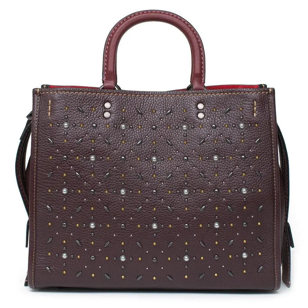 Coach Rogue Prairie Rivets Tote Bag Dark Red Oxblood Shoulder Handbag Purse