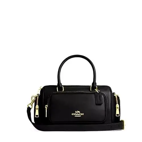 Rowan Satchel Leather Bag with Pockets Black/gold CES79 by Coach