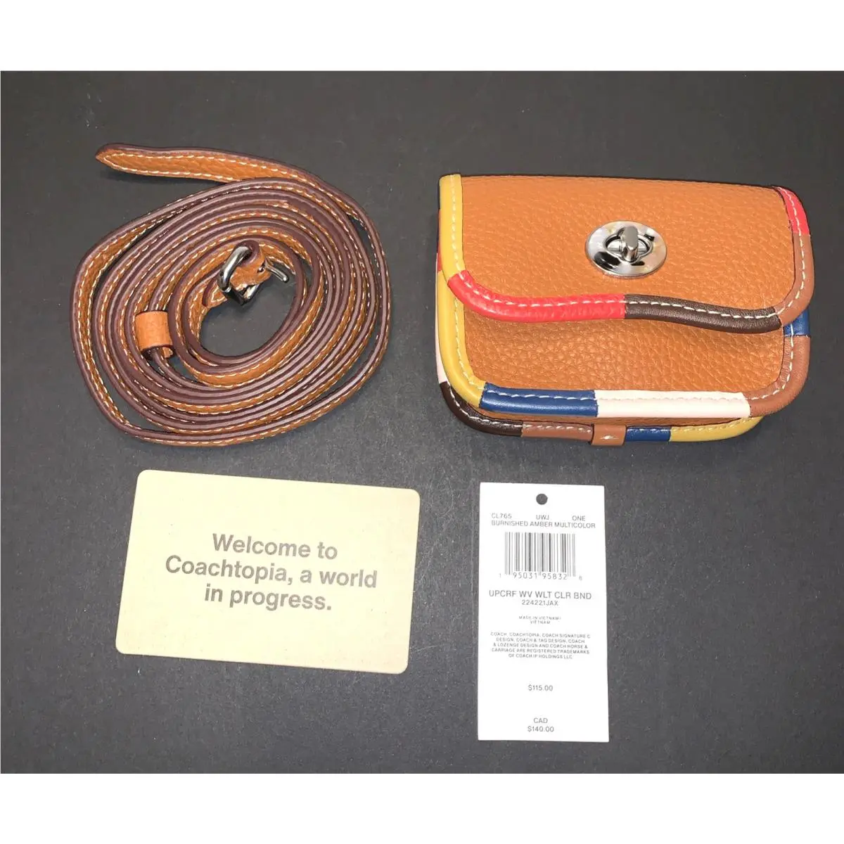 Wavy Wallet Coachtopia By Coach Colorful Binding Brown with Crossbody Strap