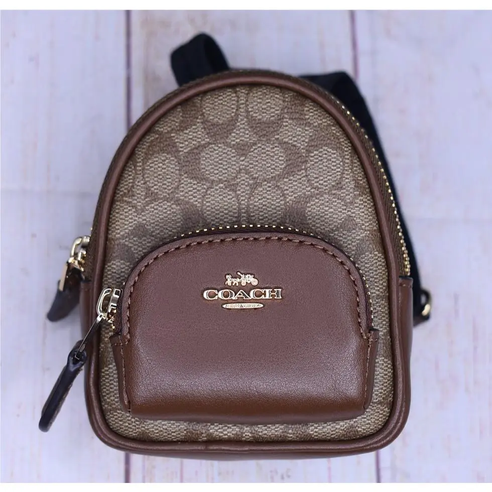 Mini Backpack Purse Charm Key Fob Mini Khaki Signature C7803 by Coach