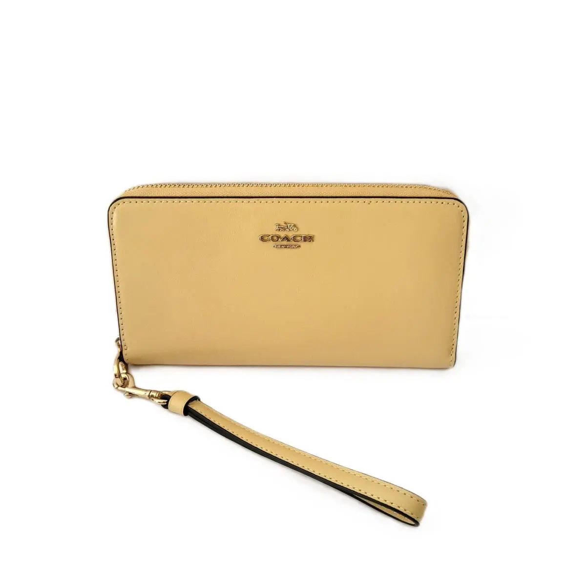 CEC19 Long Zip Around Crinkle Shiny Leather Wallet Wristlet Vanilla by Coach