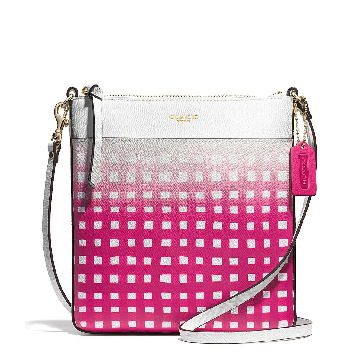 Ombre Gingham Saffiano Leather Swingpack Crossbody 51632 Li/ Pink Ruby by Coach