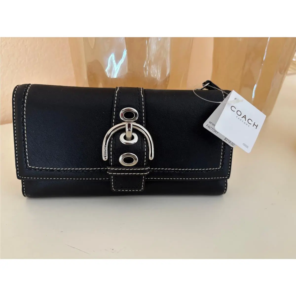 Soho Leather Wallet Buckle Black 40569 by Coach