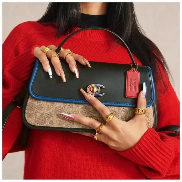 Collection X Champion Turnlock Clutch in Signature Crossbody Bag Tan Black by Coach
