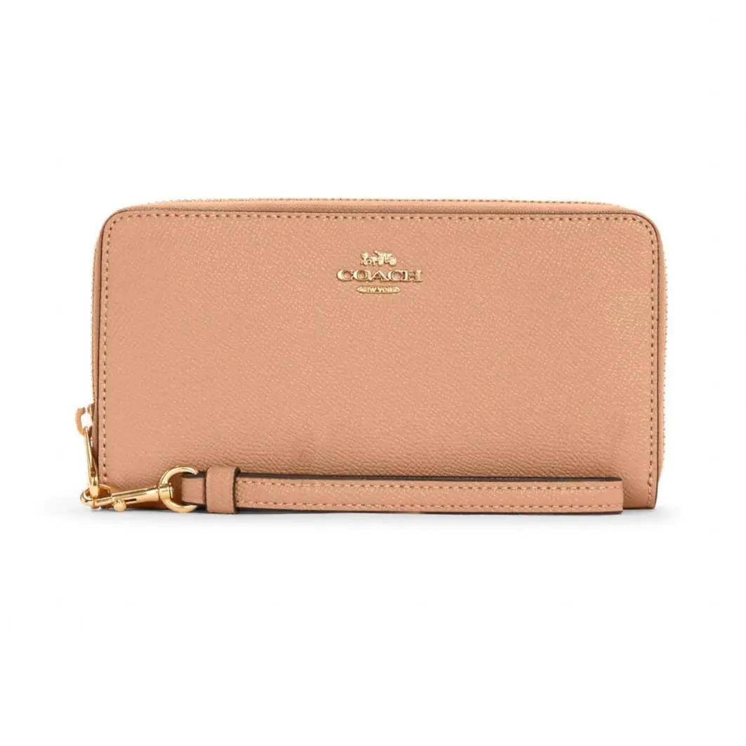 Women`s Crossgrain Leather Zip Around Continental Wallet Shell Pink C3441 by Coach