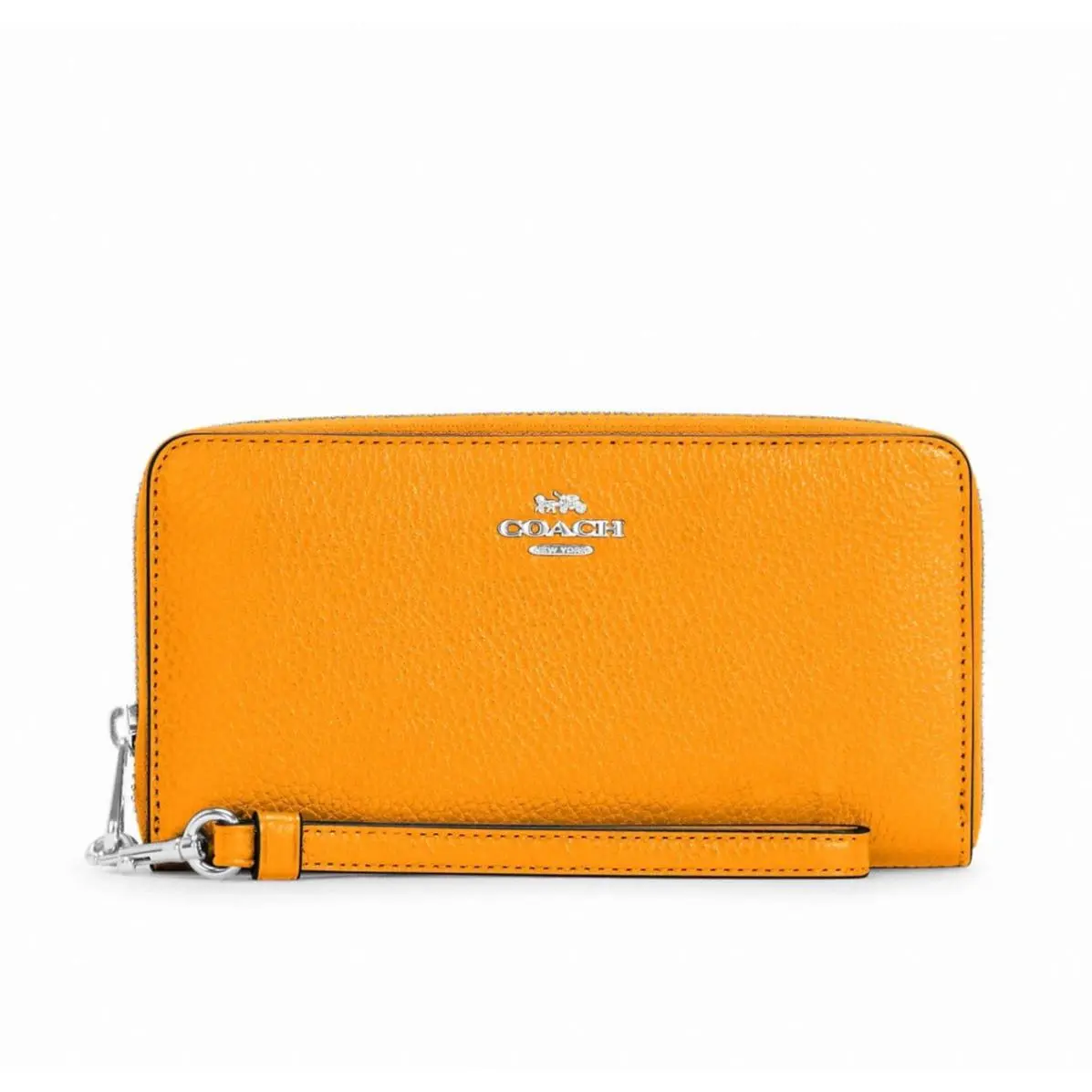 Women`s Pebble Leather Zip Around Continental Wallet Papaya Orange C4451 by Coach