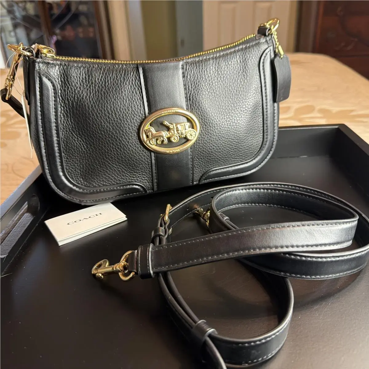 5500 Georgie Baguette Black Leather Shoulder Crossbody Bag Purse by Coach