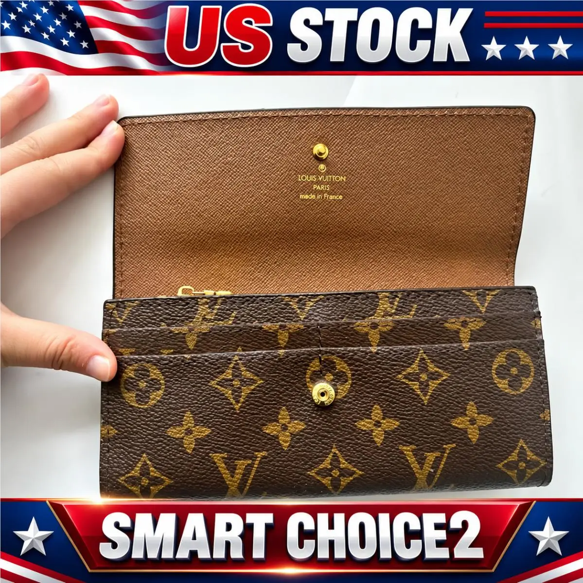 Portefeuille Sarah Louis Vuitton Monogram Long Wallet Brown Snap