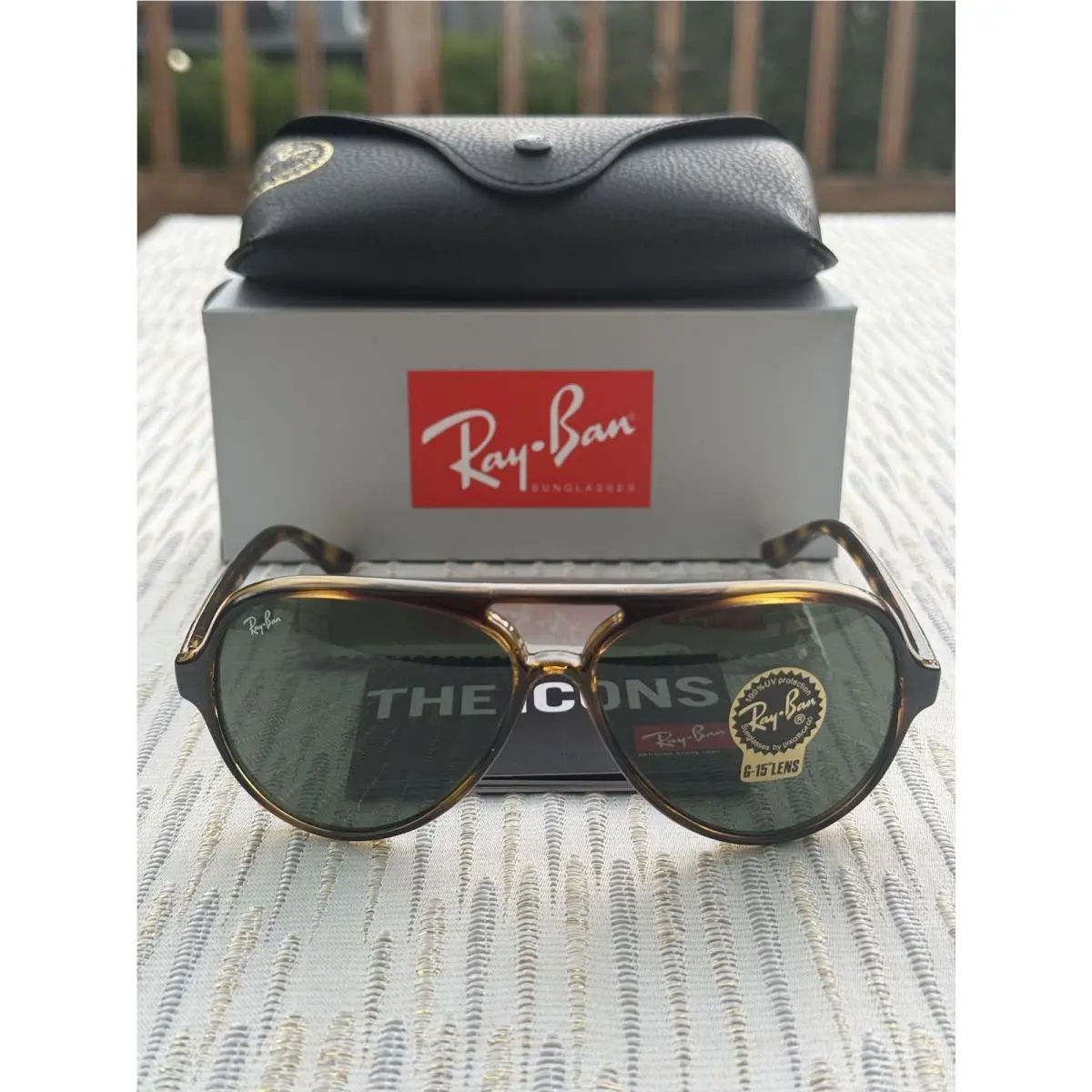 Ray-ban Cats 5000 RB4125 710 59 Tortoise Green G-15 Aviator Sunglasses
