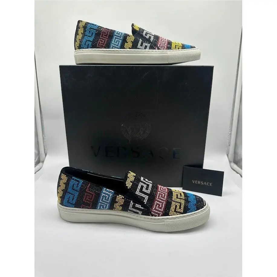 Versace Greca Beaded Slip On Sneakers Multicolor IT 40 US 9 Women