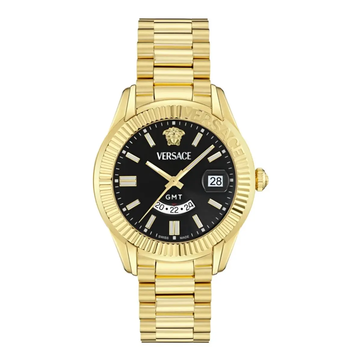 Apodis VE0U00625 Men`s 41mm Black Dial Gold Gmt Watch by Versace