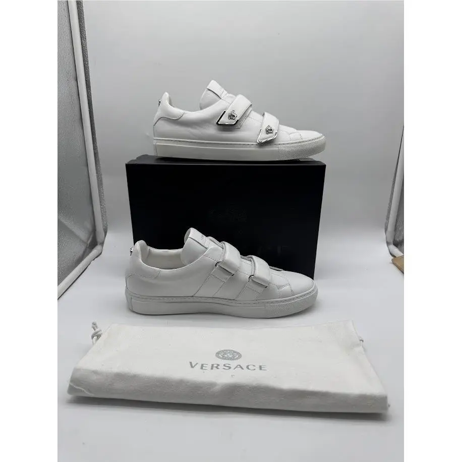 Versace Medusa Women Sneakers White Leather Hook Loop IT 40.5 US 10.5 Box