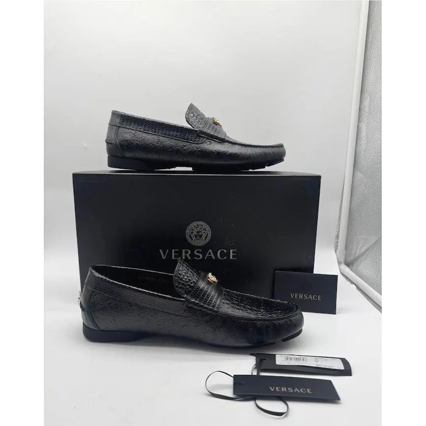 Versace Medusa Men Leather Driver Loafers Black IT 40.5 US 7.5 DSU6051