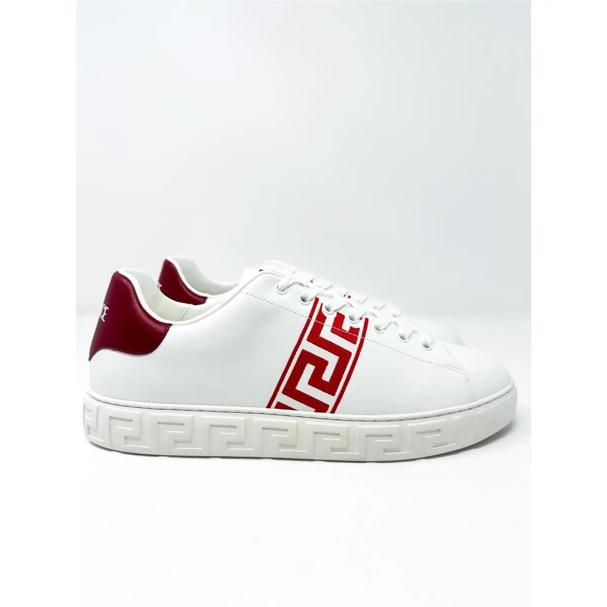 Versace Men`s Greca Low Top Sneakers White/red 11 US / 44 EU