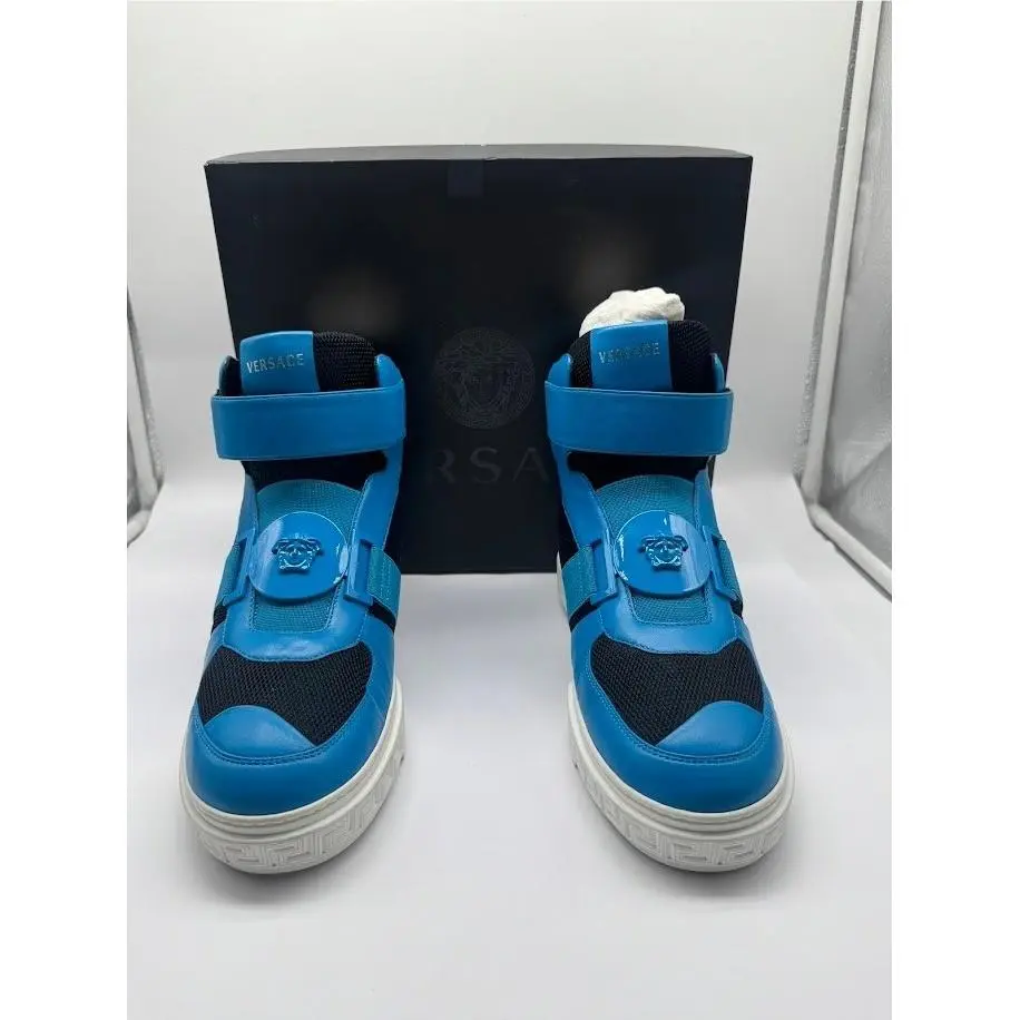 Versace Women Medusa High Top Sneakers Blue Black Leather IT 40 US 9 Italy