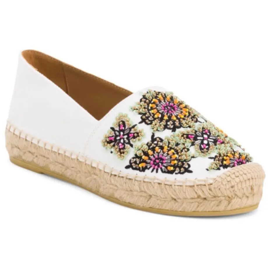 Miu Miu Floral Beaded Espadrilles Denim Ricamo White Size 40 Box Dust Bags