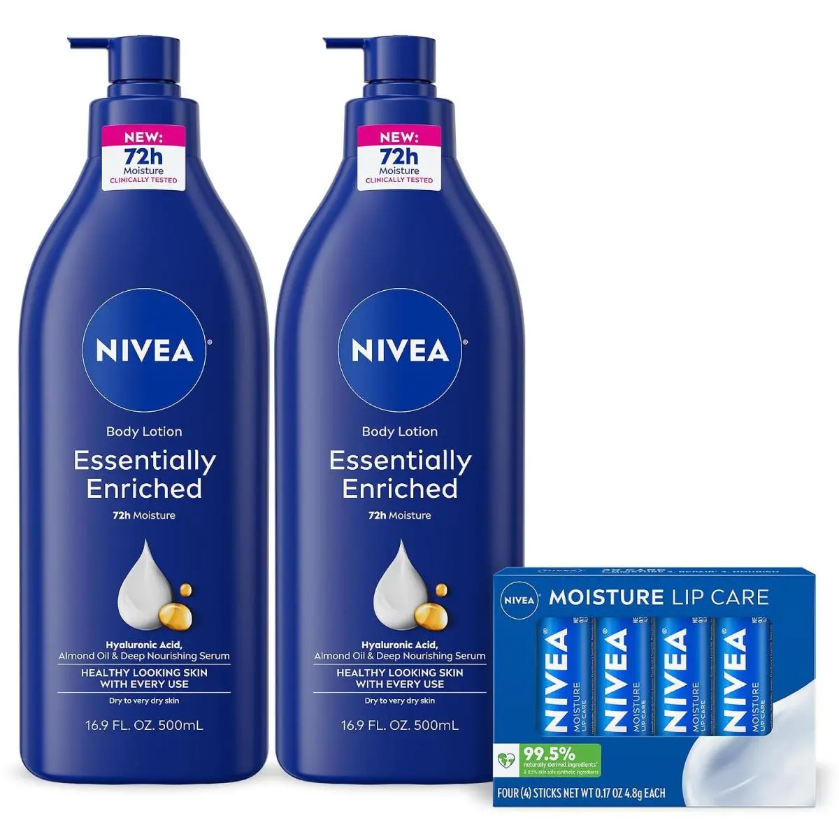 Skin Care Set Essentially Enriched Body Lotion Pack 2 X 16.9 Fl Oz + Mo by Nivea