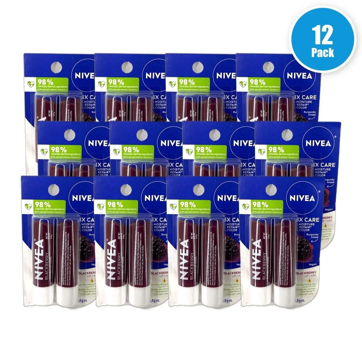 Blackberry Tinted Lip Care Balm 24 Total Pack of 12 by Nivea