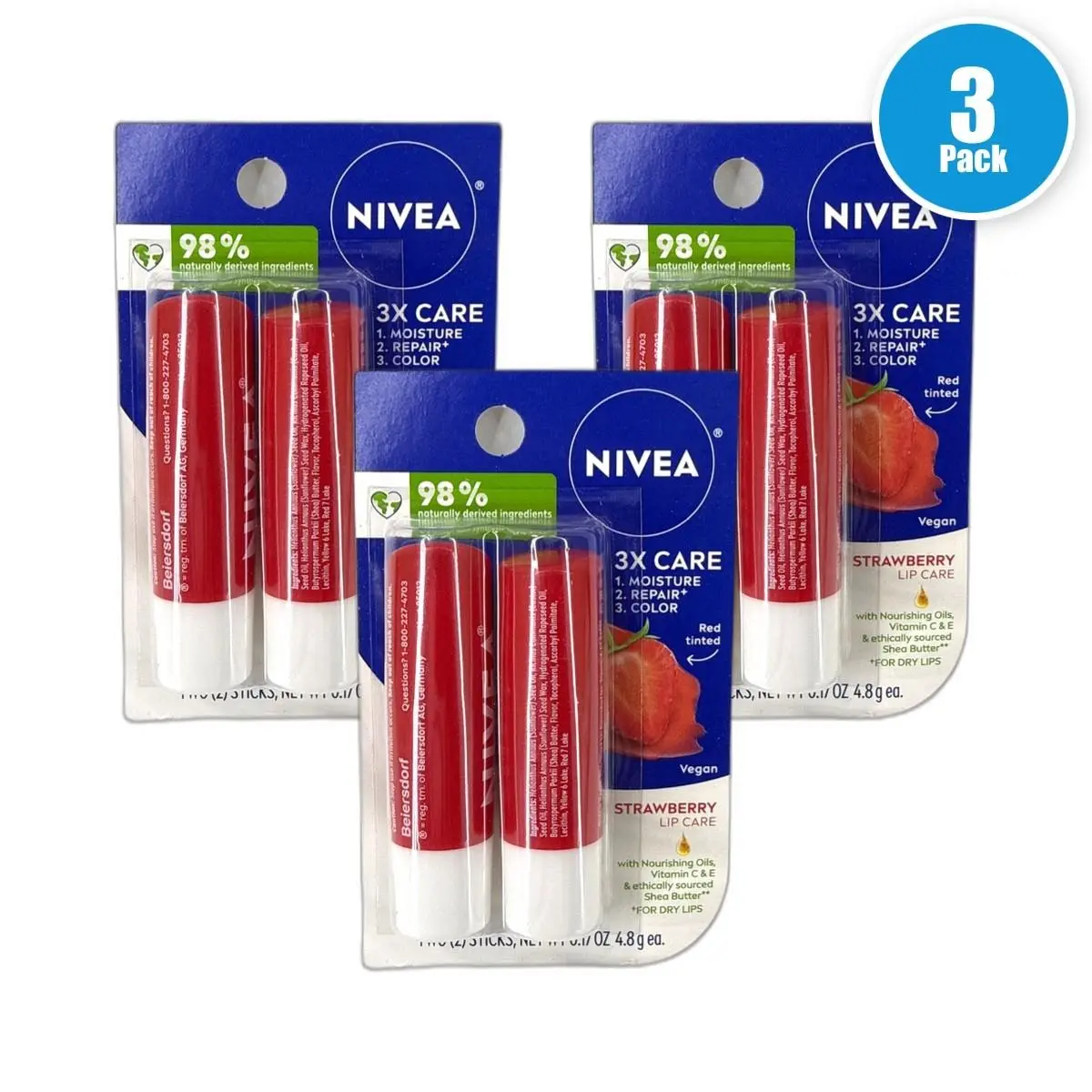 Strawberry Tinted Lip Care Enriched 6 Total Pack of 3 by Nivea