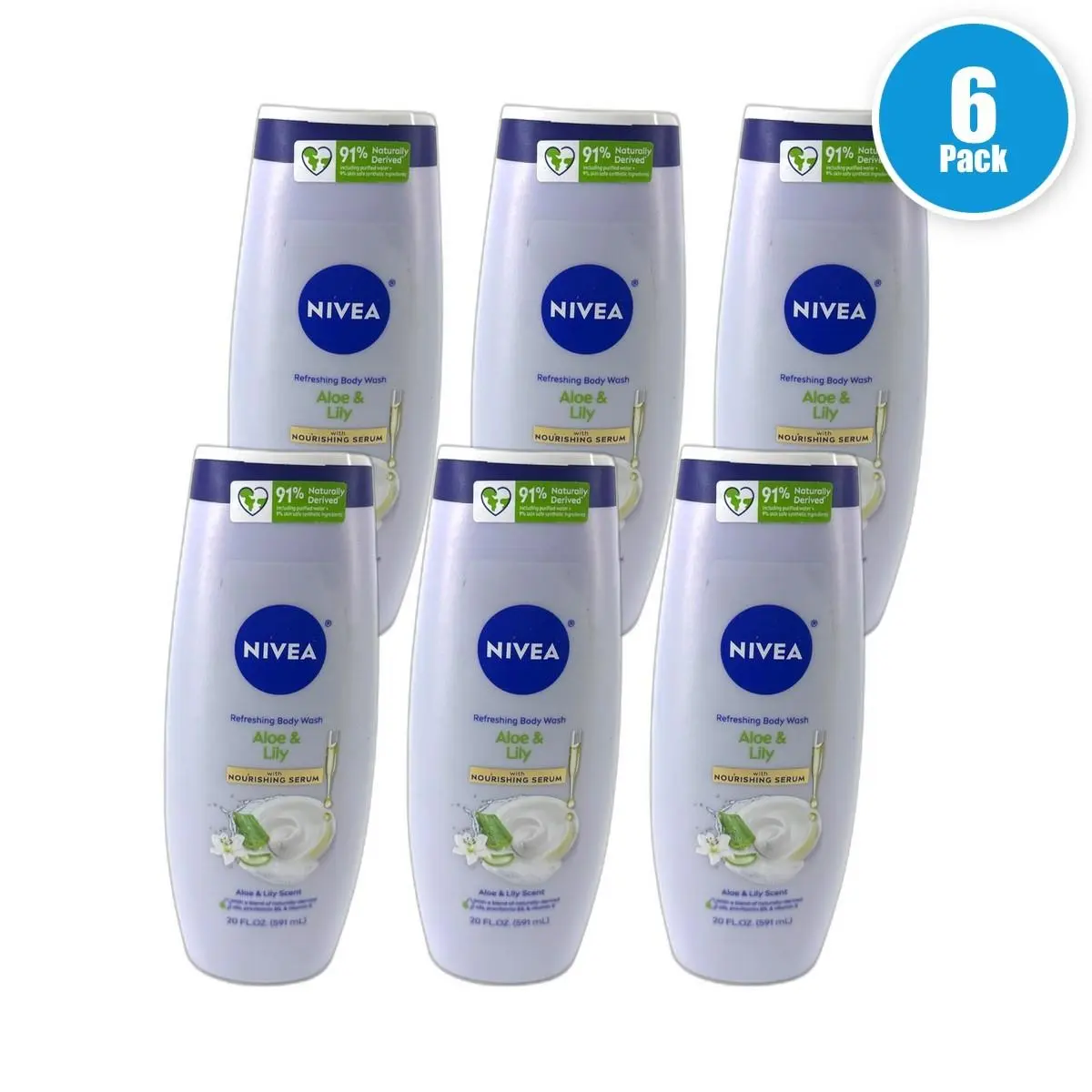 Body Wash Fresh Aloe Lily 20oz Moisturizing Shower Gel Pack of 6 by Nivea