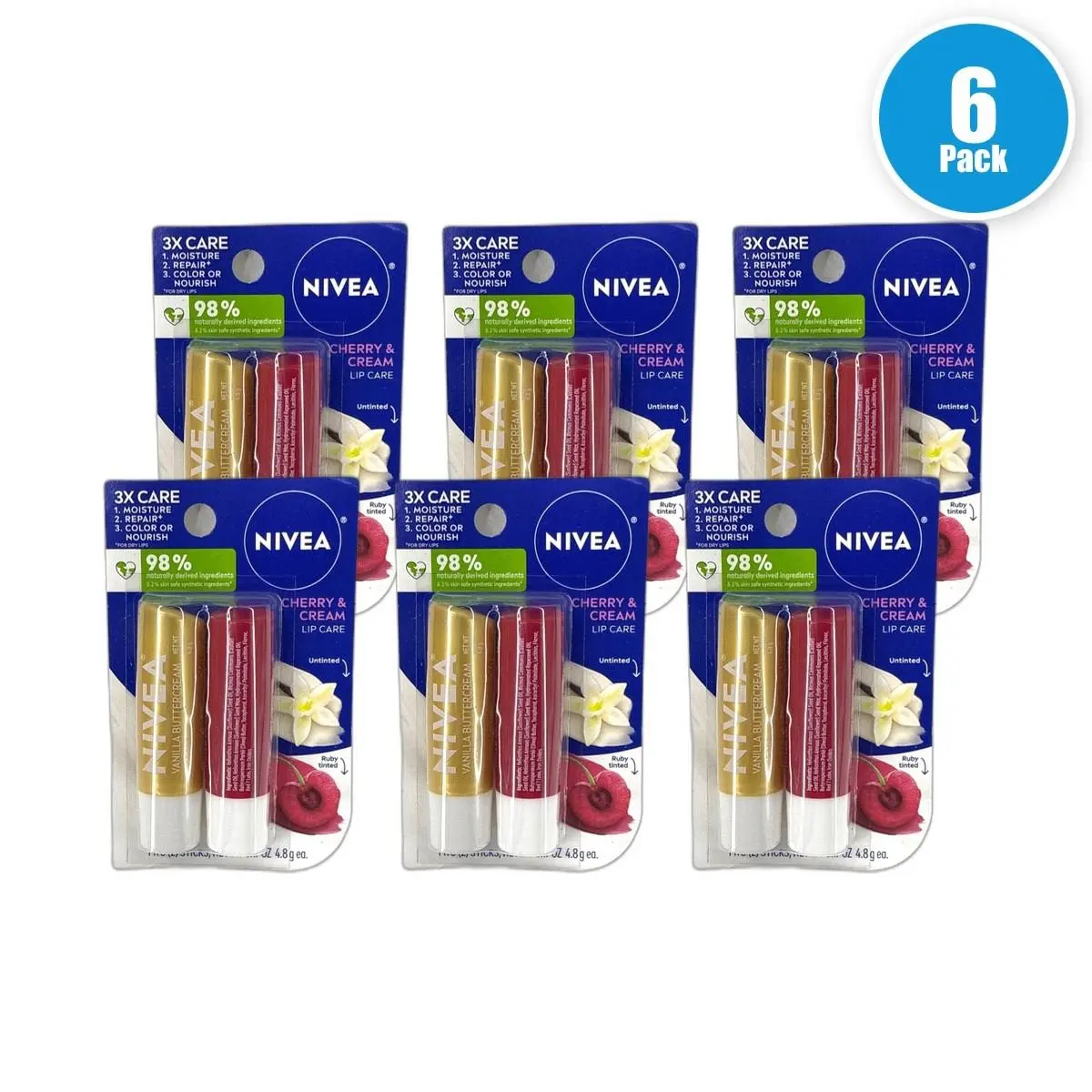 Cherry Cream Lip Care Untinted 12 Total Pack of 6 by Nivea