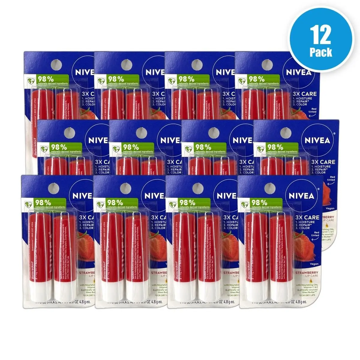 Strawberry Tinted Lip Care Enriched 24 Total Pack of 12 by Nivea