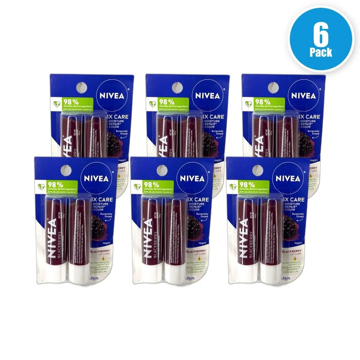 Blackberry Tinted Lip Care Balm 12 Total Pack of 6 by Nivea