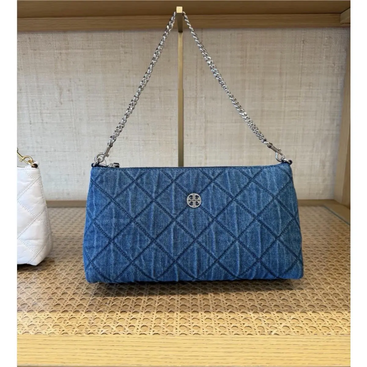 Willa Zip Top Shoulder Bag 166175 Denim by Tory Burch