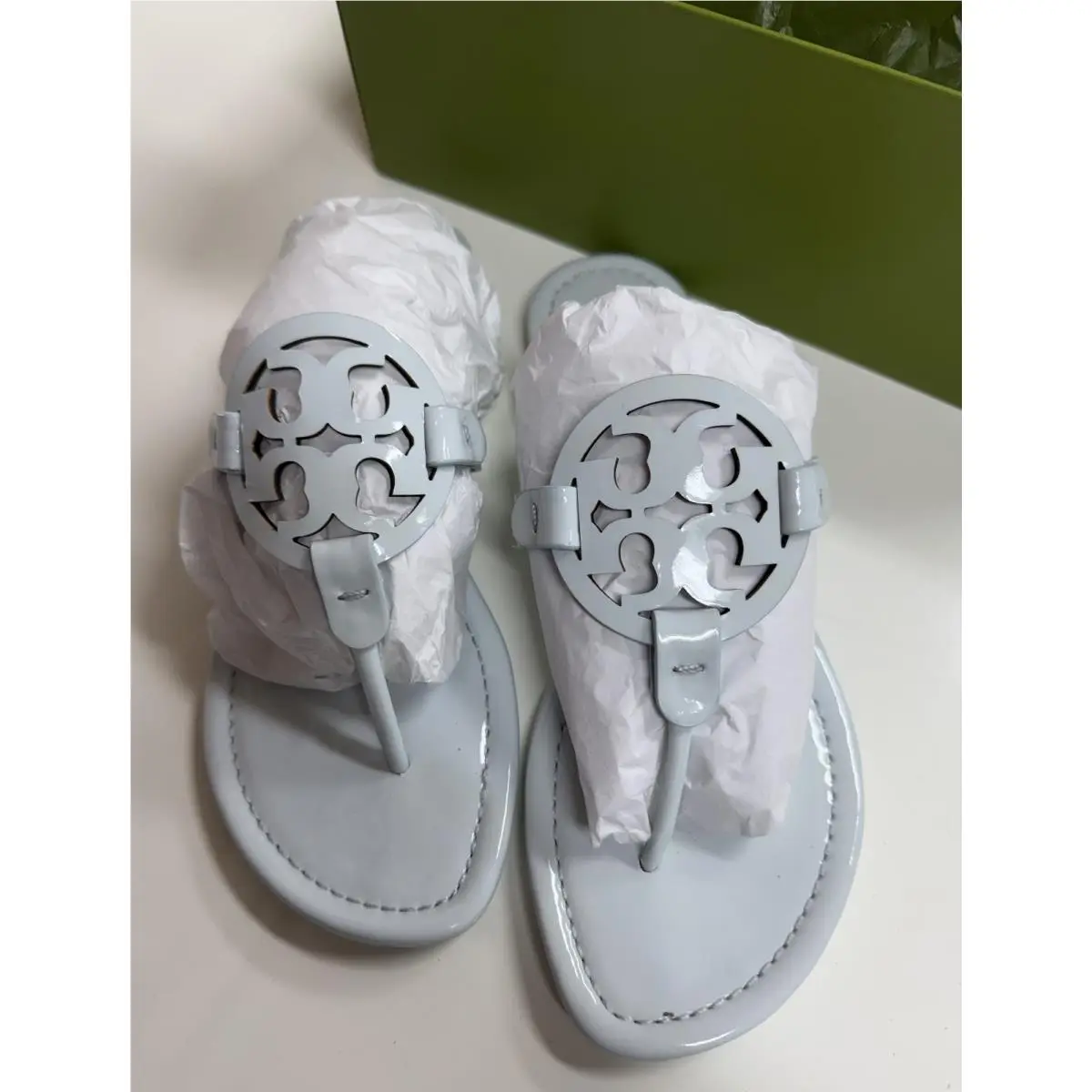 Tory Burch Miller Patent Sandal Blue Whisper Sz. 8.5 Dust Bag Included