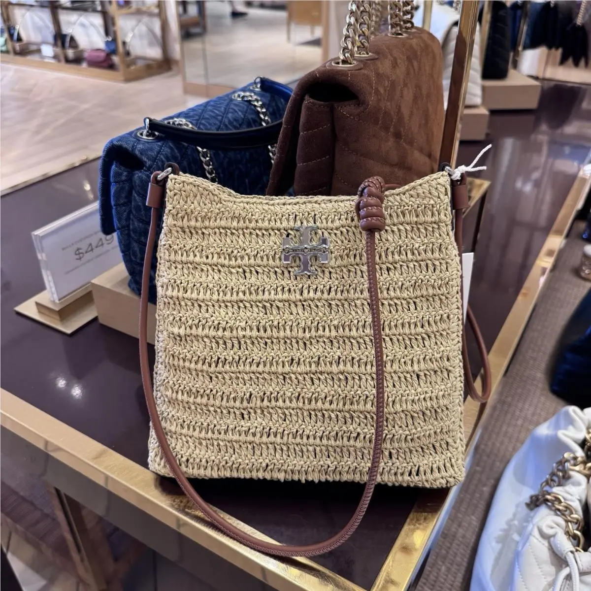 180488 Key Item Raffia Lucite N/s Chain Tote Mint Cream Crossbody Bag by Tory Burch