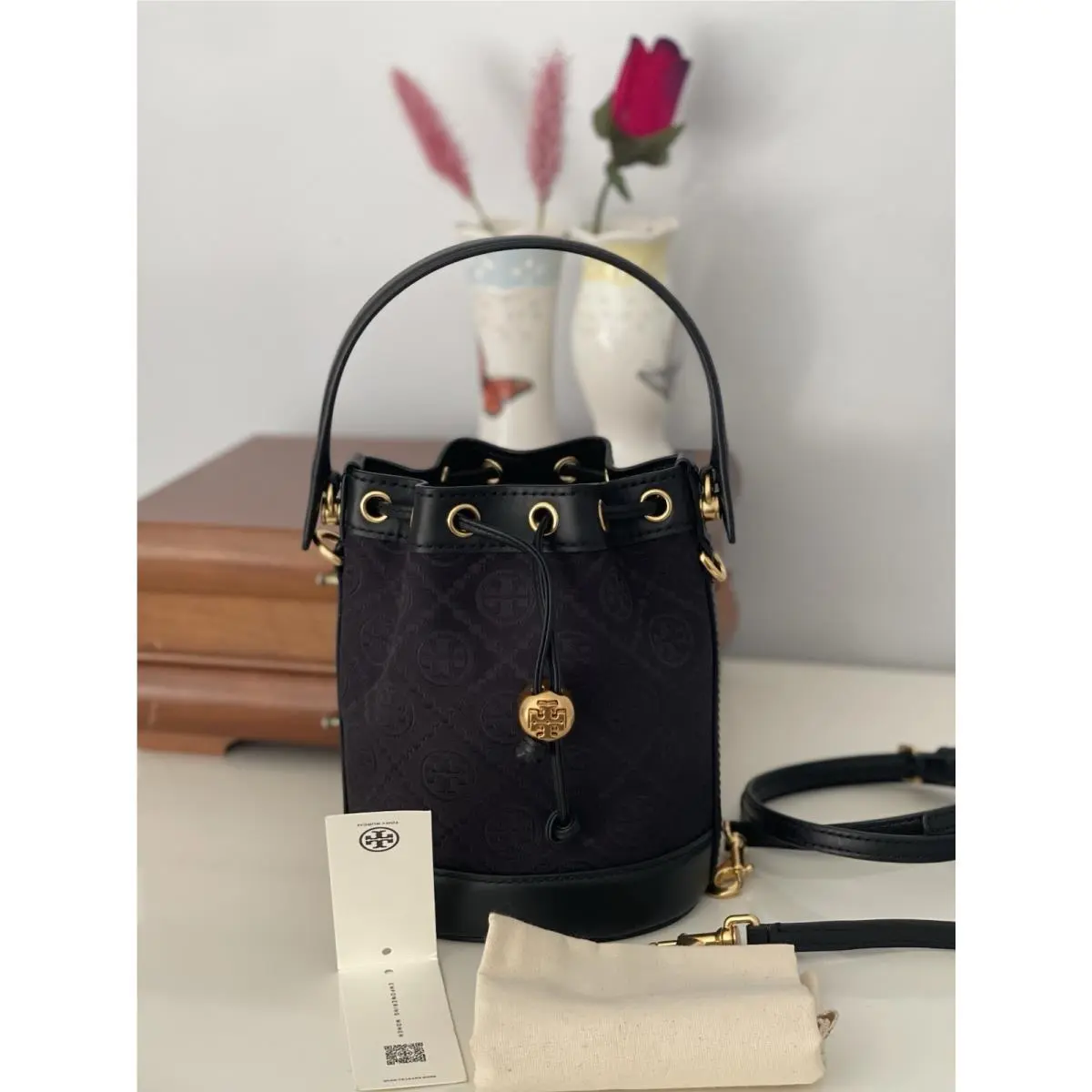Mini T-monogram Bucket Bag Crossbody In Black by Tory Burch