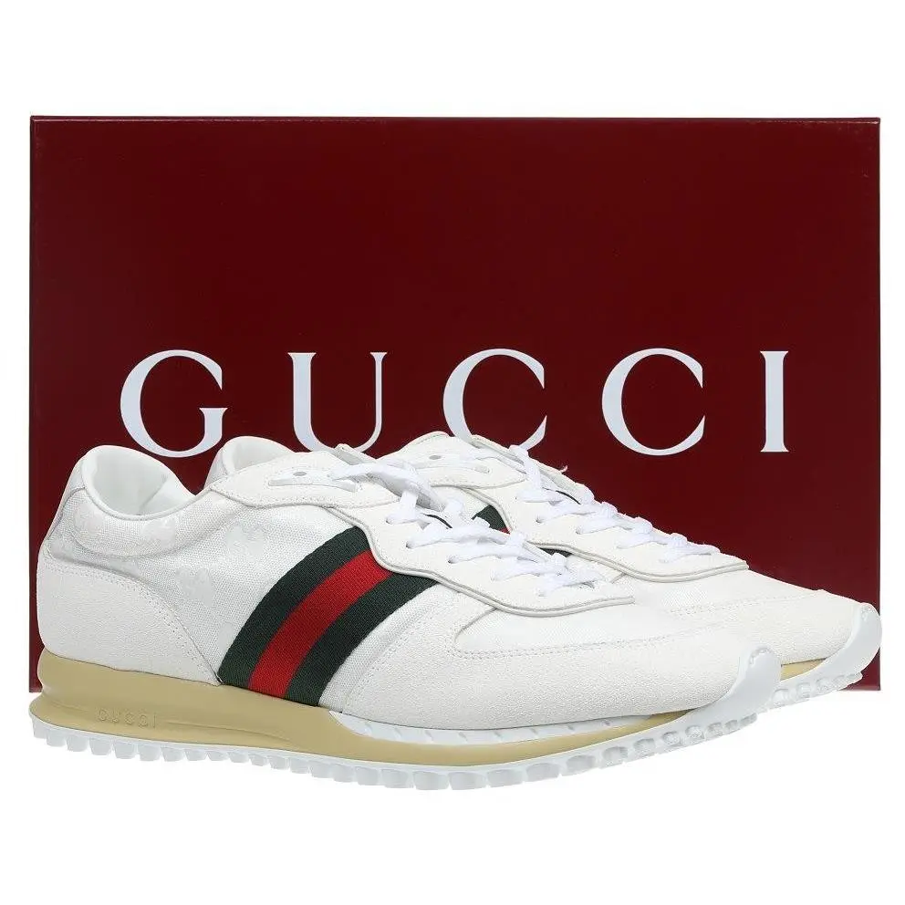 Gucci Men`s White Web GG Logo Sneakers Trainers Shoes 10.5/US 11