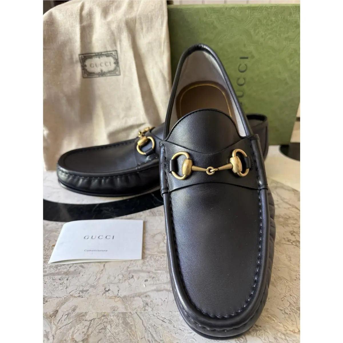 Gucci Black Leather Classic Gold Bit 1953 Loafers Shoes Men`s UK 8.5 US 9
