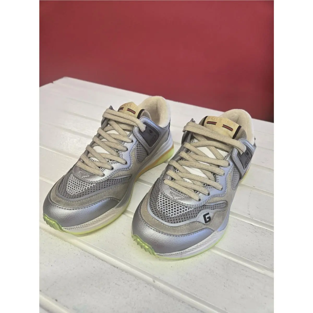 Gucci Ultrapace Silver Metallic Sneakers 36