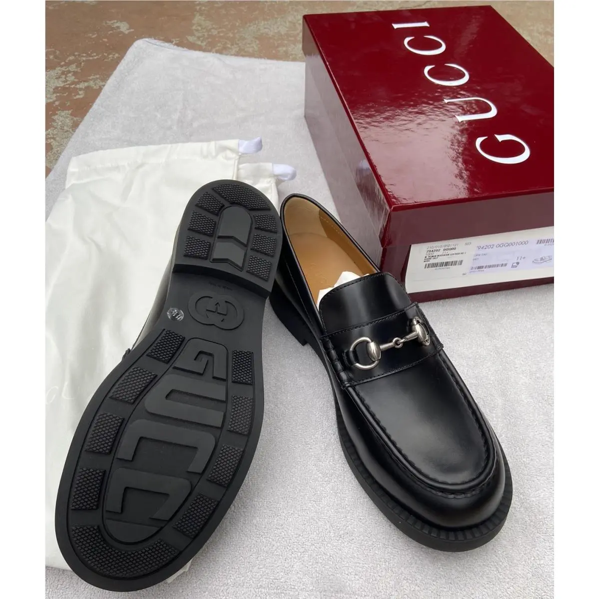 Gucci Horsebit Creeper Men`s Sz 11.5 Black Leather Loafers