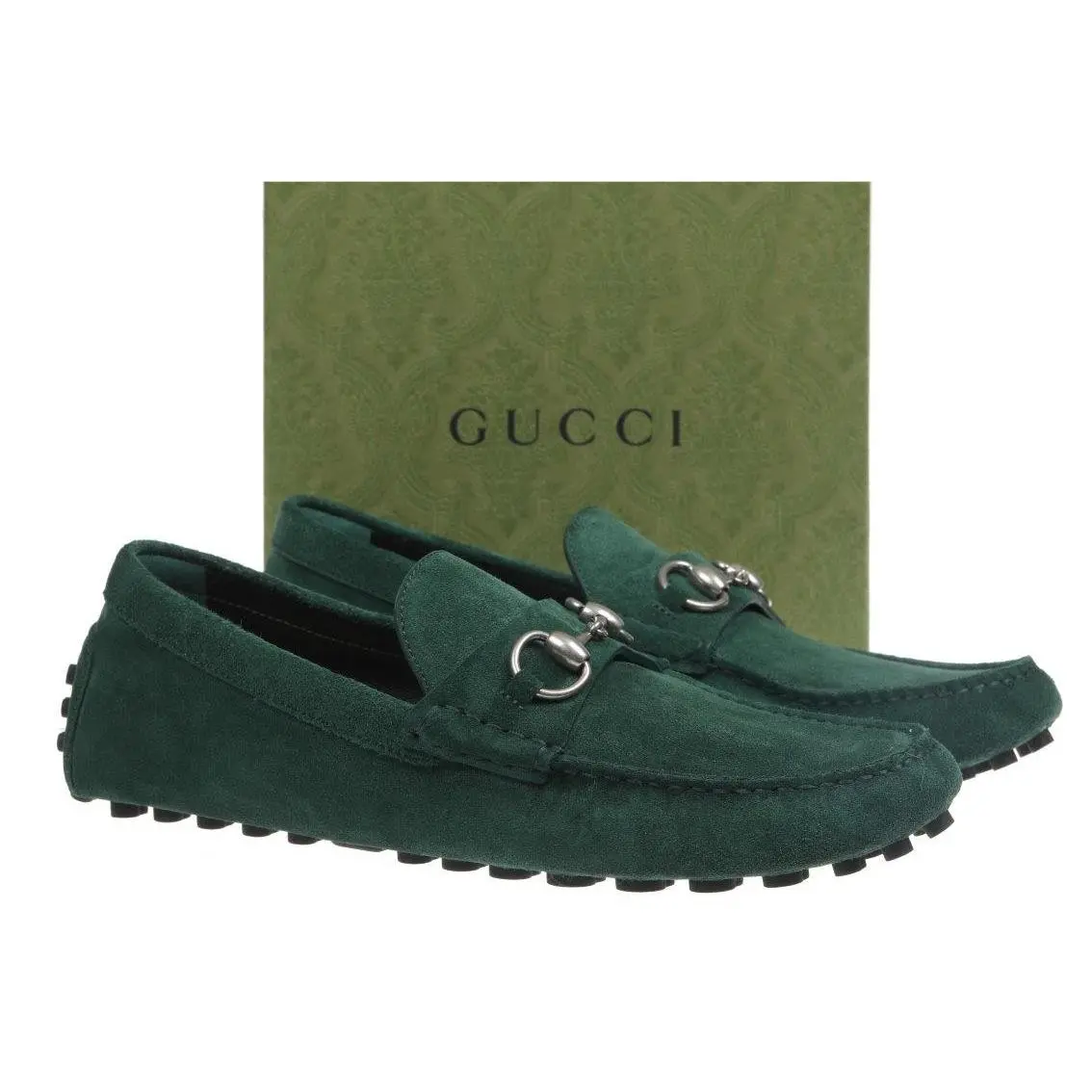 Gucci Men`s Green Suede Leather Horsebit Driver Moccasin Shoes 7/US 7.5