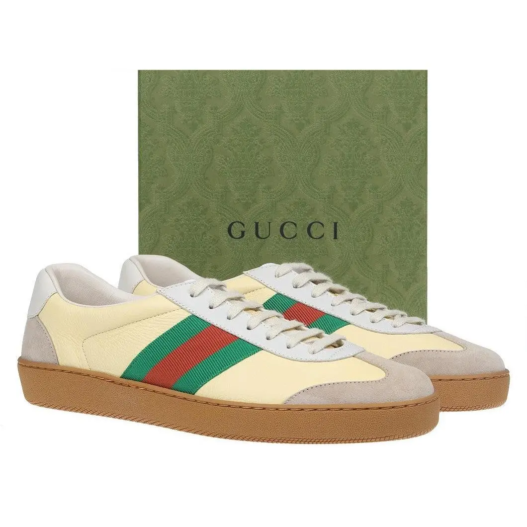 Me`s Web Logo Leather Trainers Sneakers Shoes 8.5/US 9 by Gucci