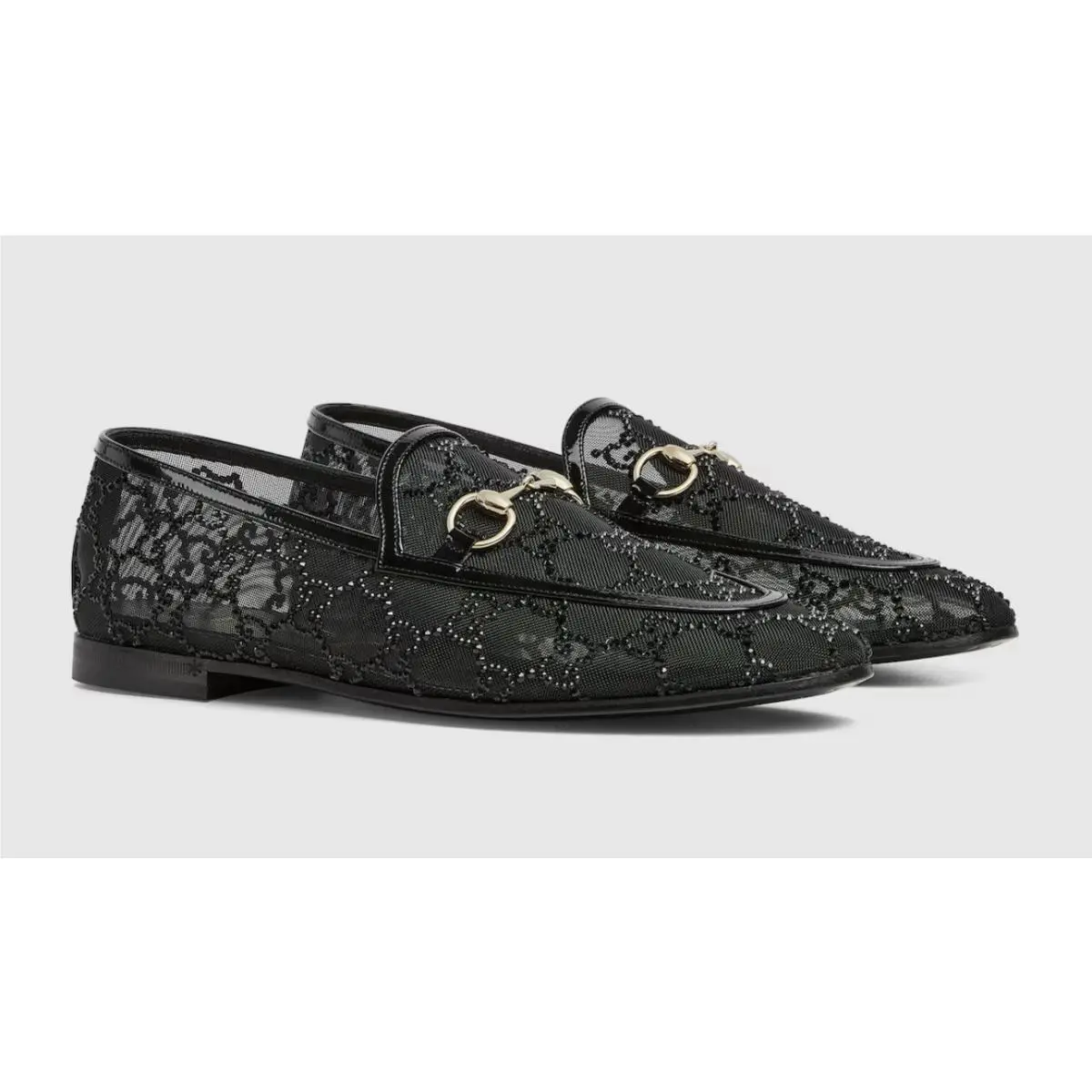 Gucci Women`s Jordaan GG Crystal Mesh Horsebit Loafer Black EU 37 / US 7