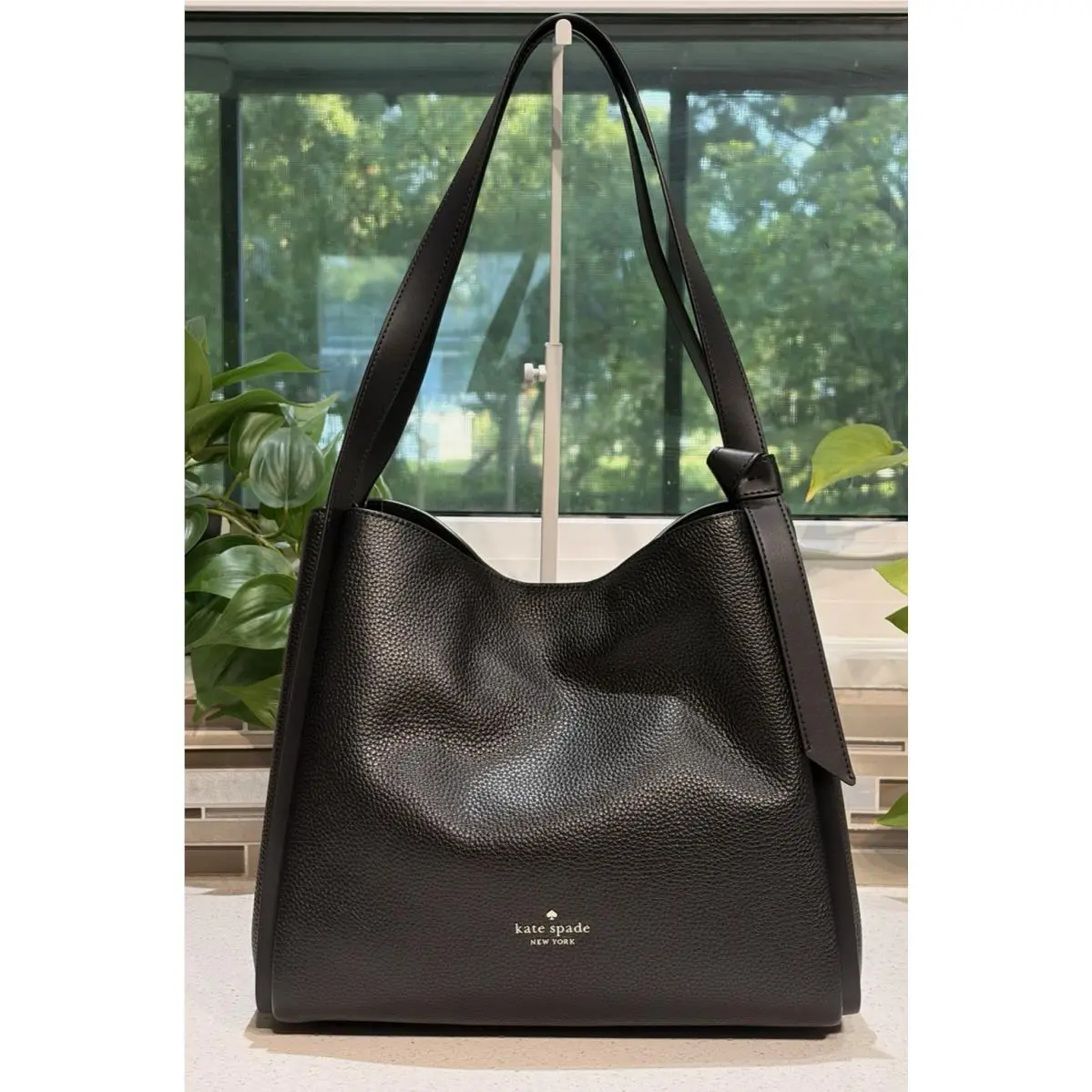 Knott Large Carryall Shoulder Bag Tote Purse Black Leather Gold by Kate Spade