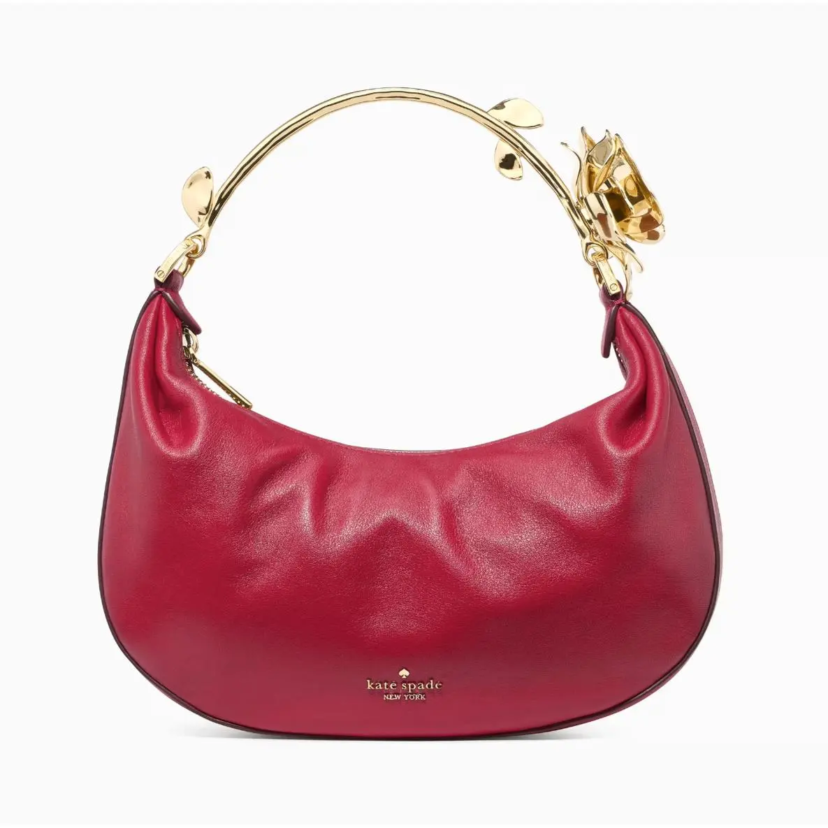 New  Selene Metal Floral Handle Bag Smooth Leather Red Jam / Dust Bag by Kate Spade