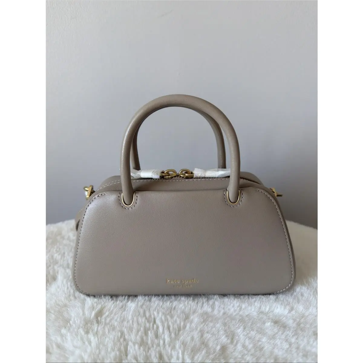 Mini Grace Fine Grain Leather Top Handle Bag Timeless Taupe by Kate Spade