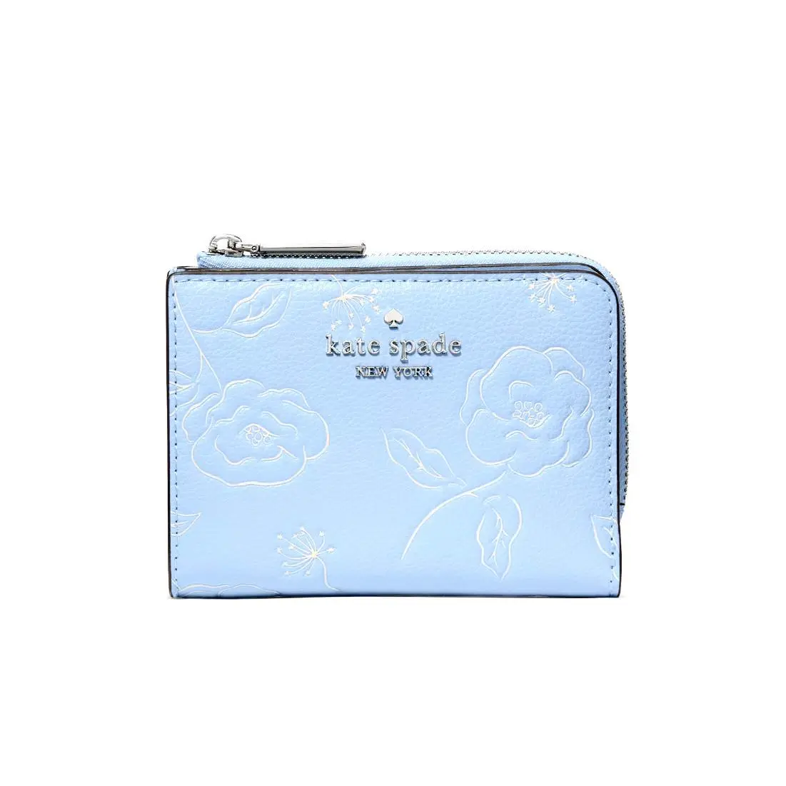 New Kate Spade Floral Small L-zip Wallet Pebble Leather North Star