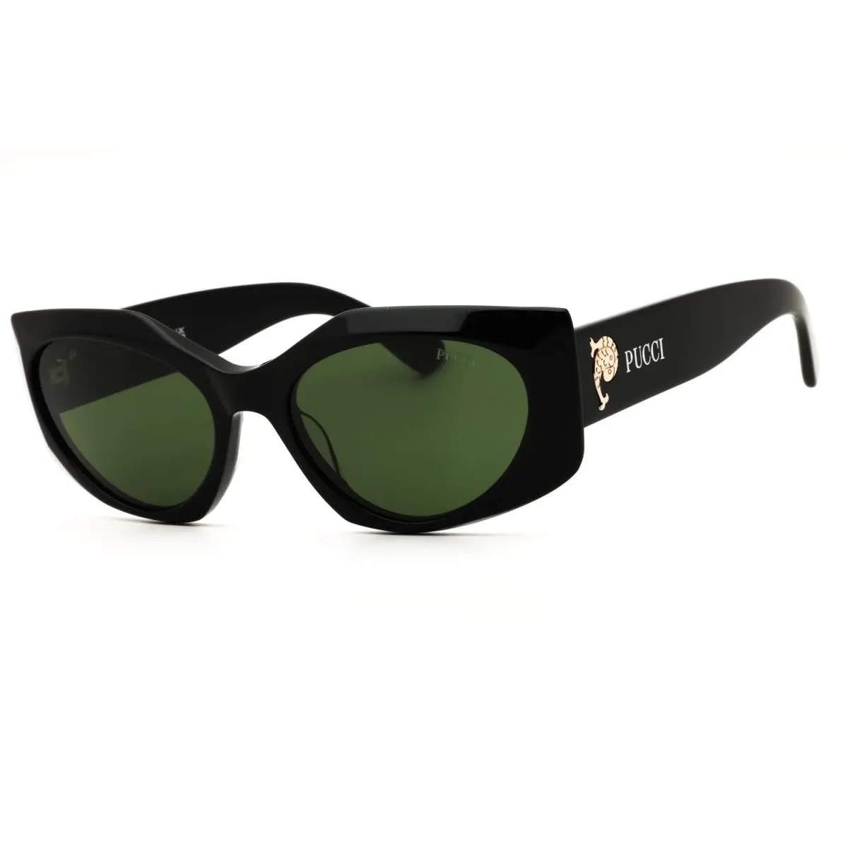 EP0216 01N Sunglasses Shiny Black Frame Green Lenses 55mm by Emilio Pucci