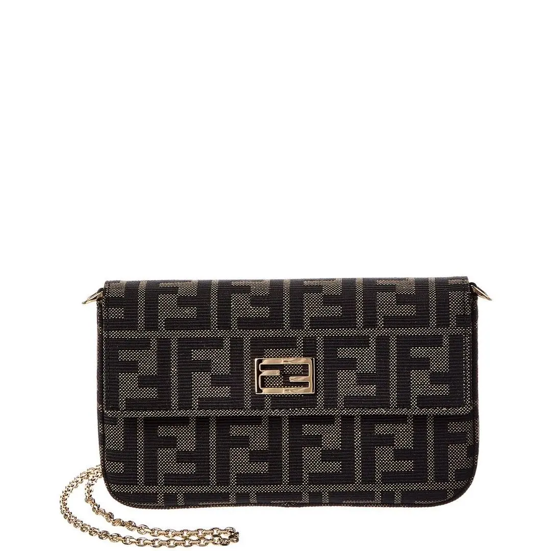 Tube Ff Jacquard Leather Compact Wallet On Chain Women`s Brown Os by Fendi